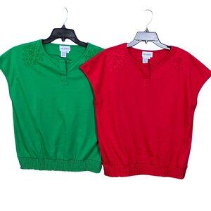 Vicki Wayne Vintage 80's Set of 2‎ Womens Knit Tops Short Sleeve Size Large
